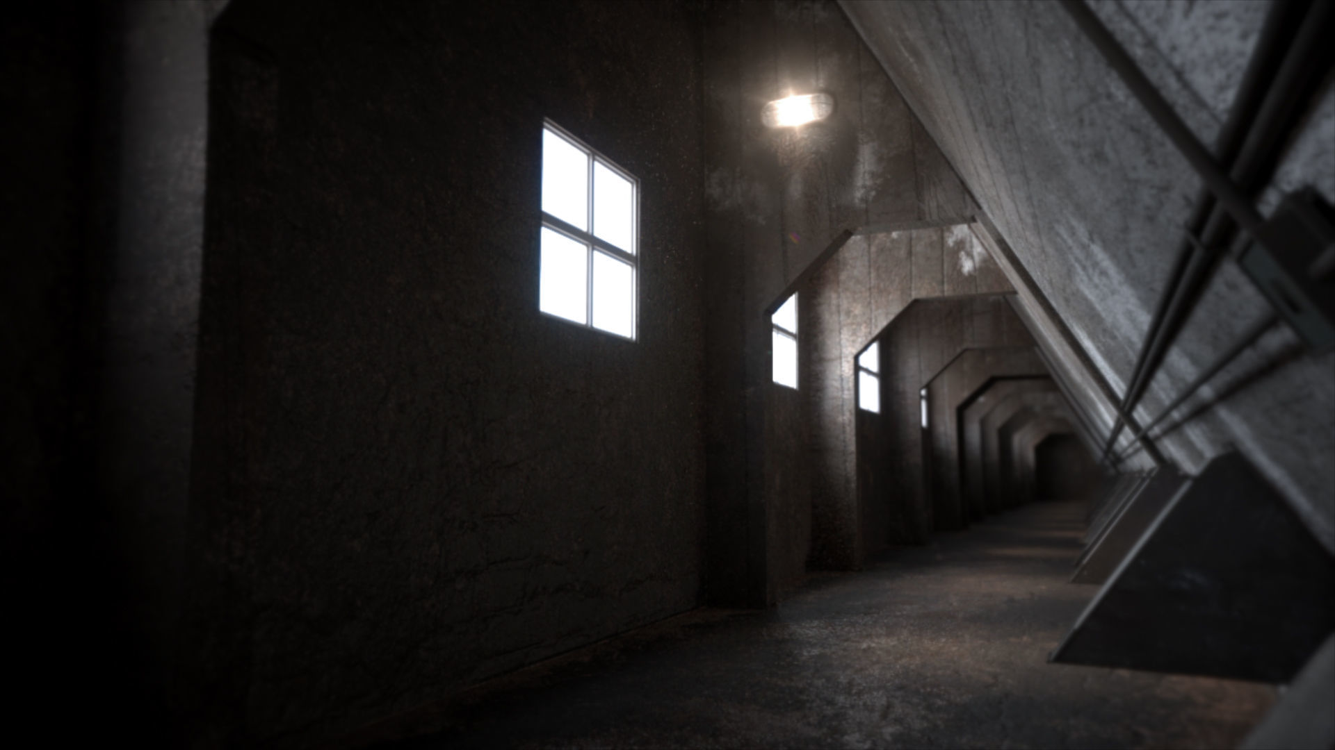 Abandoned Interior Corridor Low-poly 3D model_28