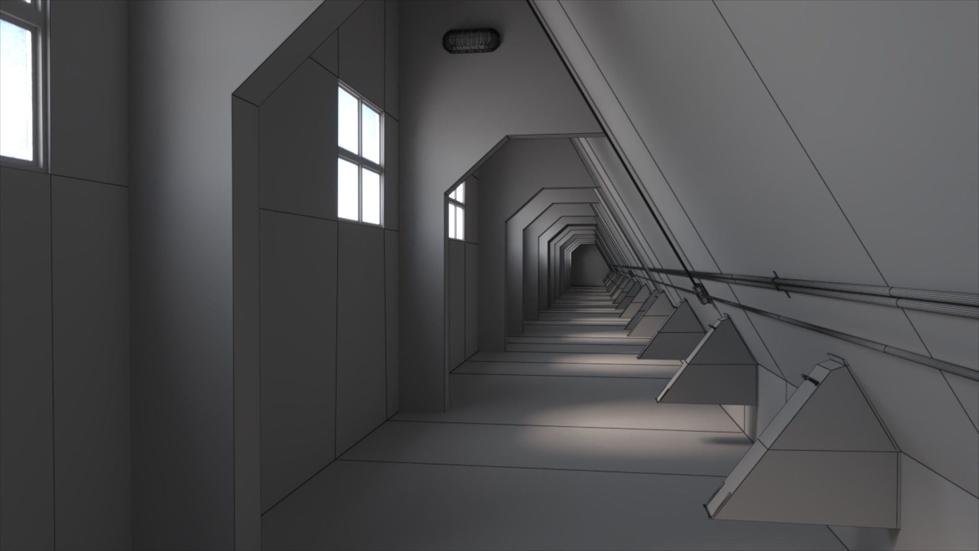 Abandoned Interior Corridor Low-poly 3D model_7