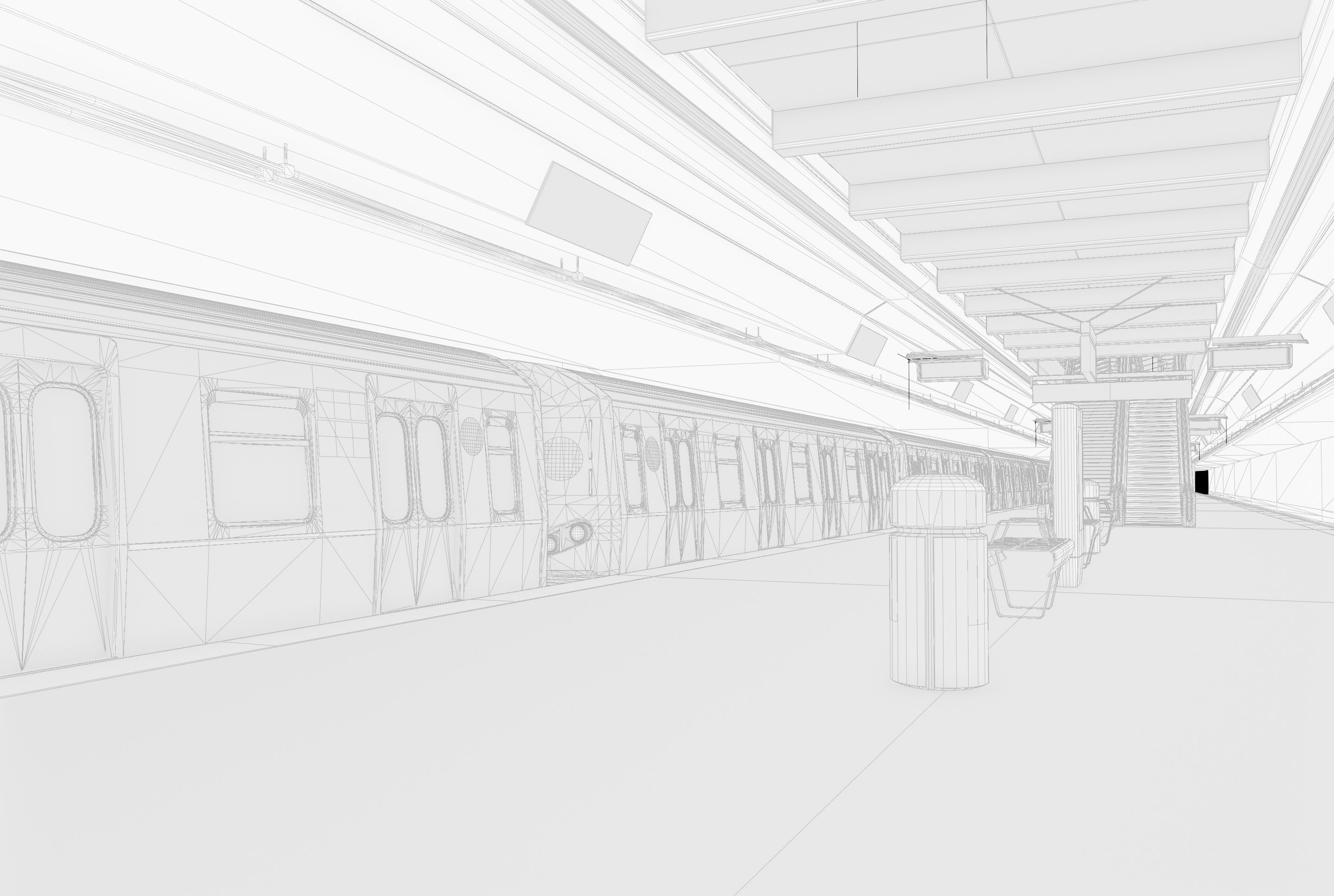 Subway station with car Low-poly 3D model_19