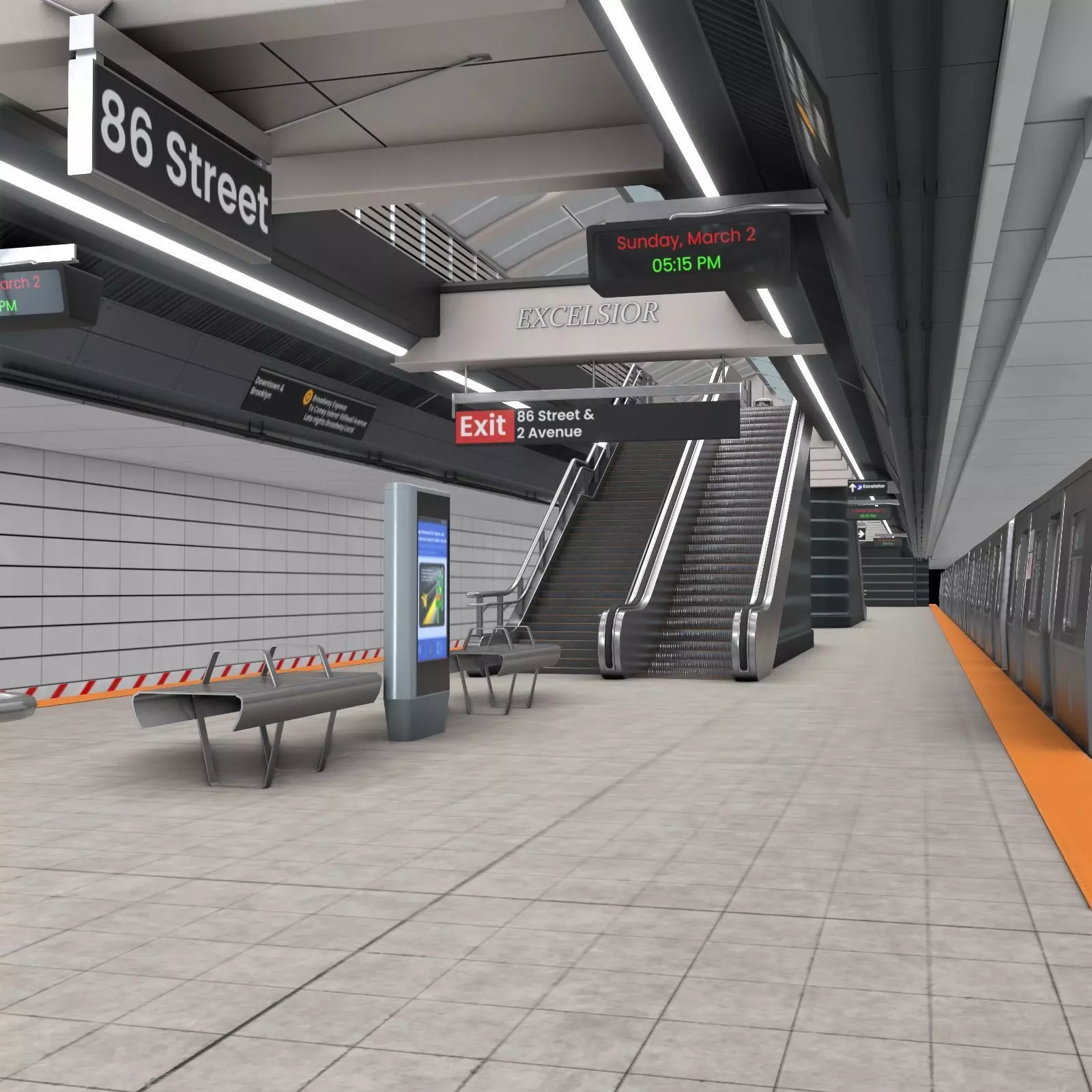 Subway station with car Low-poly 3D model_0