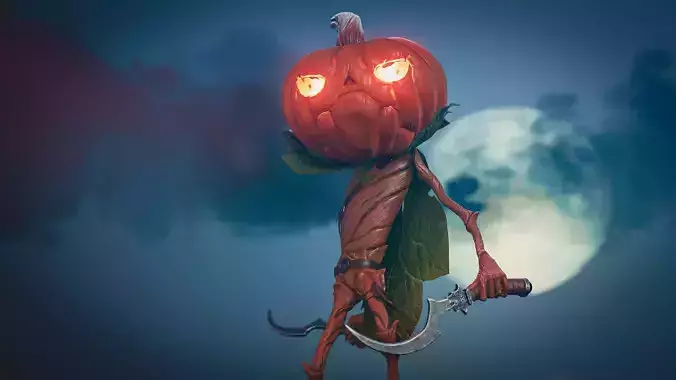 Pumpkin assassin Low-poly character Rigged With weapons