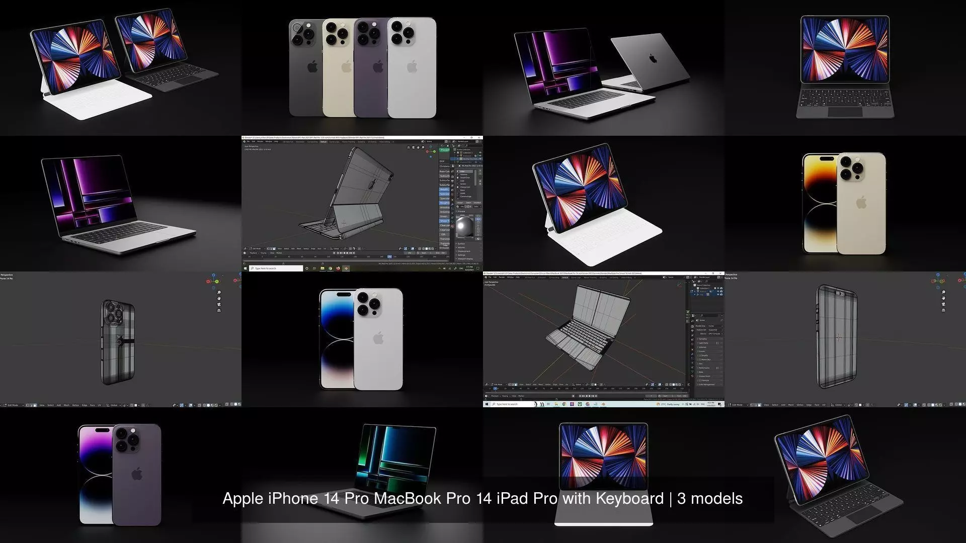 Apple iPhone 14 Pro MacBook Pro 14 iPad Pro with Keyboard 3D Model Collection_1