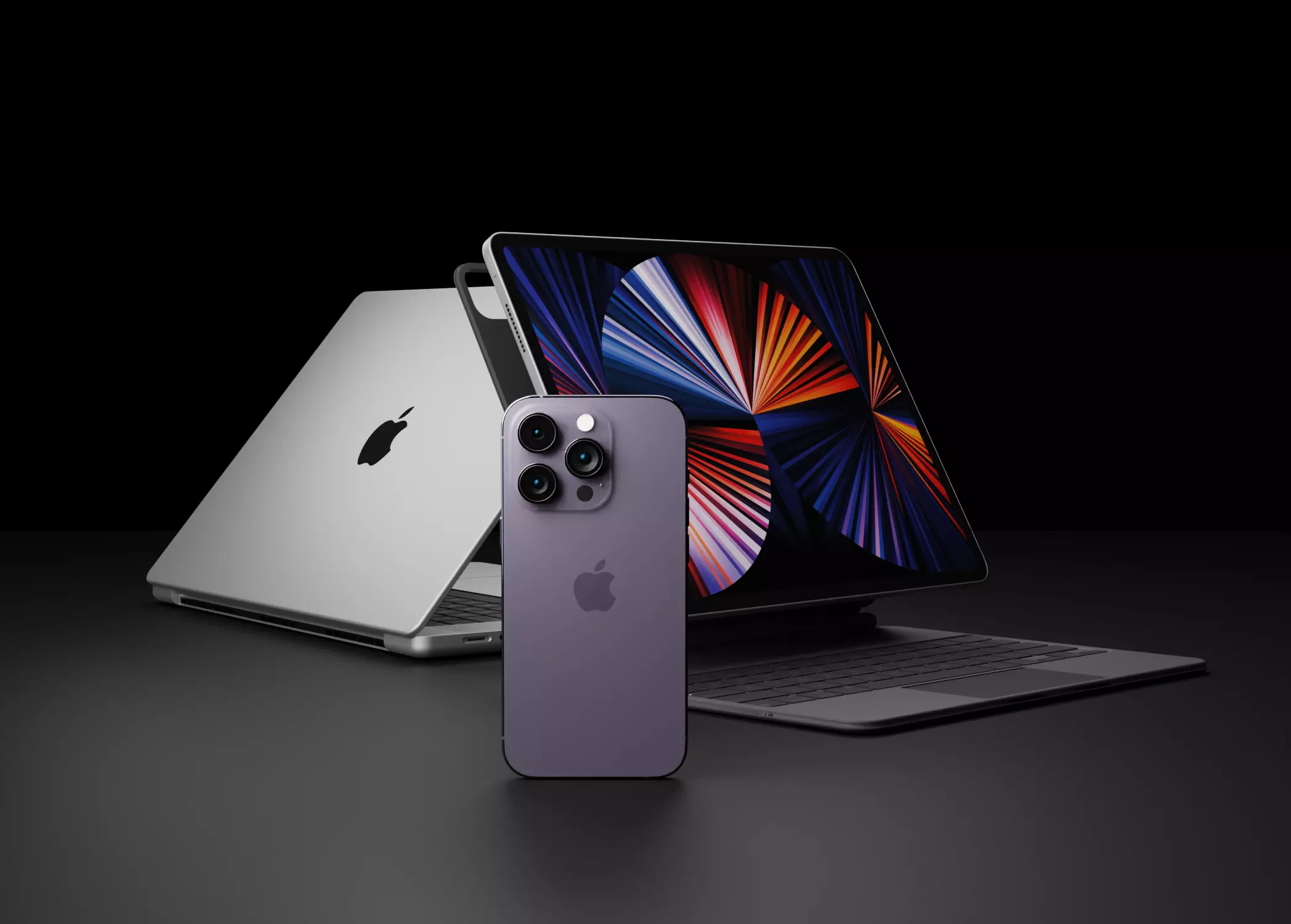 Apple iPhone 14 Pro MacBook Pro 14 iPad Pro with Keyboard 3D Model Collection_0