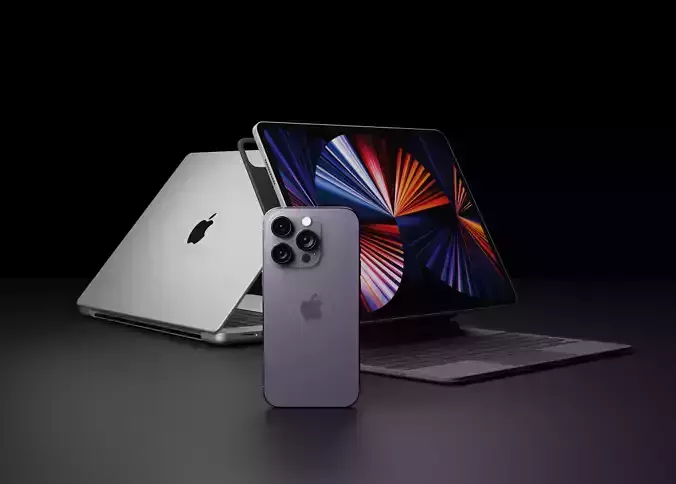 Apple iPhone 14 Pro MacBook Pro 14 iPad Pro with Keyboard 3D Model Collection
