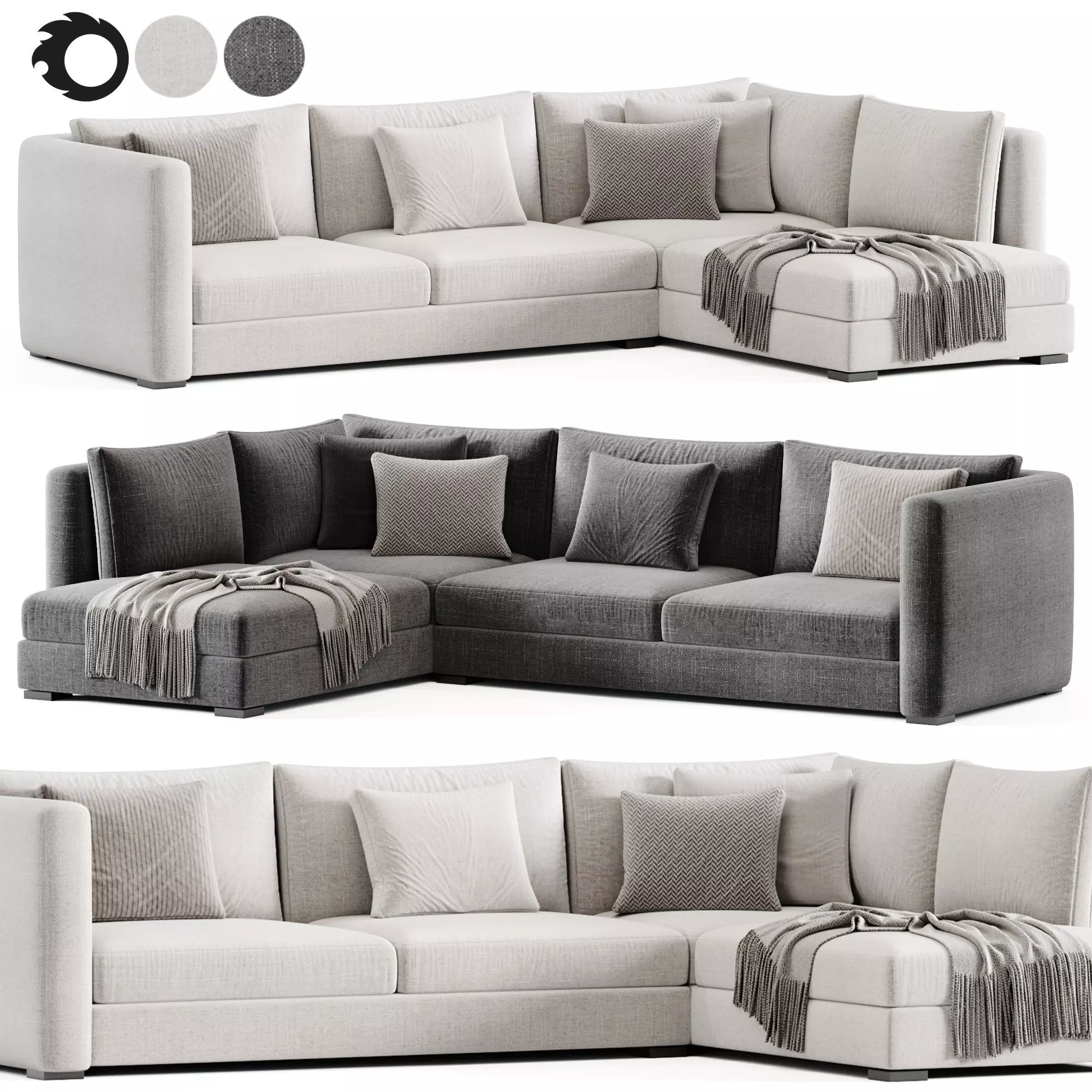 Blake Large Open End Corner Sofa by loomloft 3D model_0