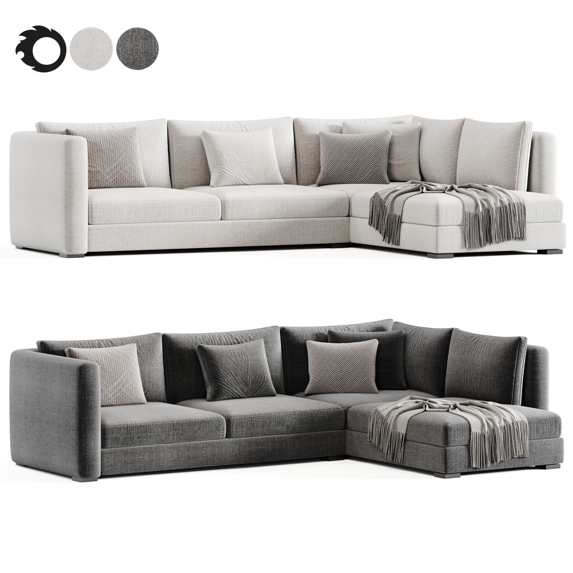 Blake Large Open End Corner Sofa by loomloft 3D model_2