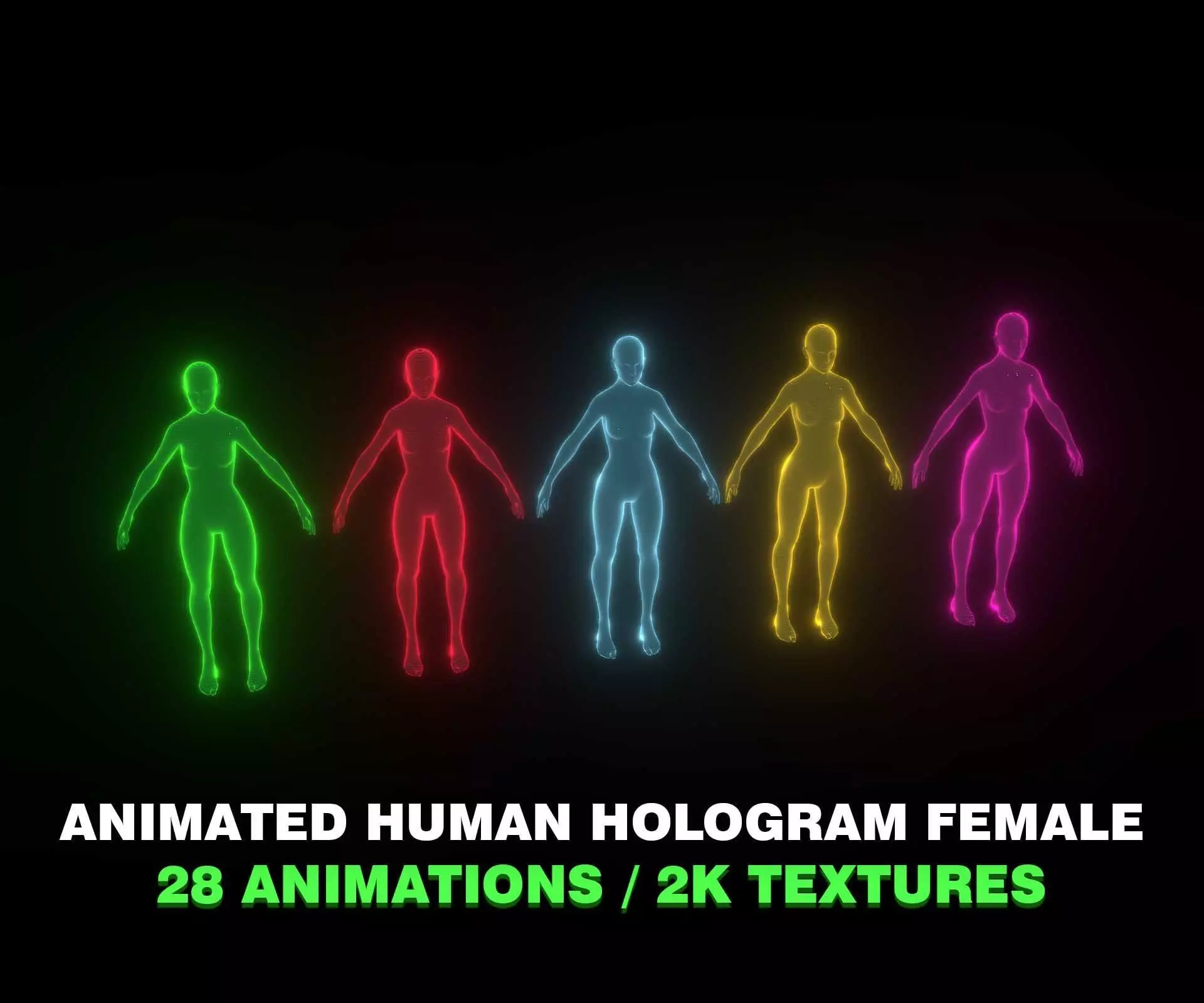 Animated Human Hologram Female 3D Model 28 Animations Low-poly 3D model_0