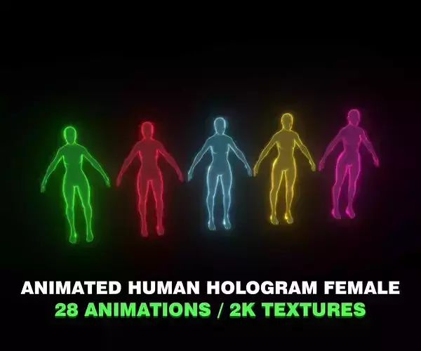 Animated Human Hologram Female 3D Model 28 Animations Low-poly 3D model