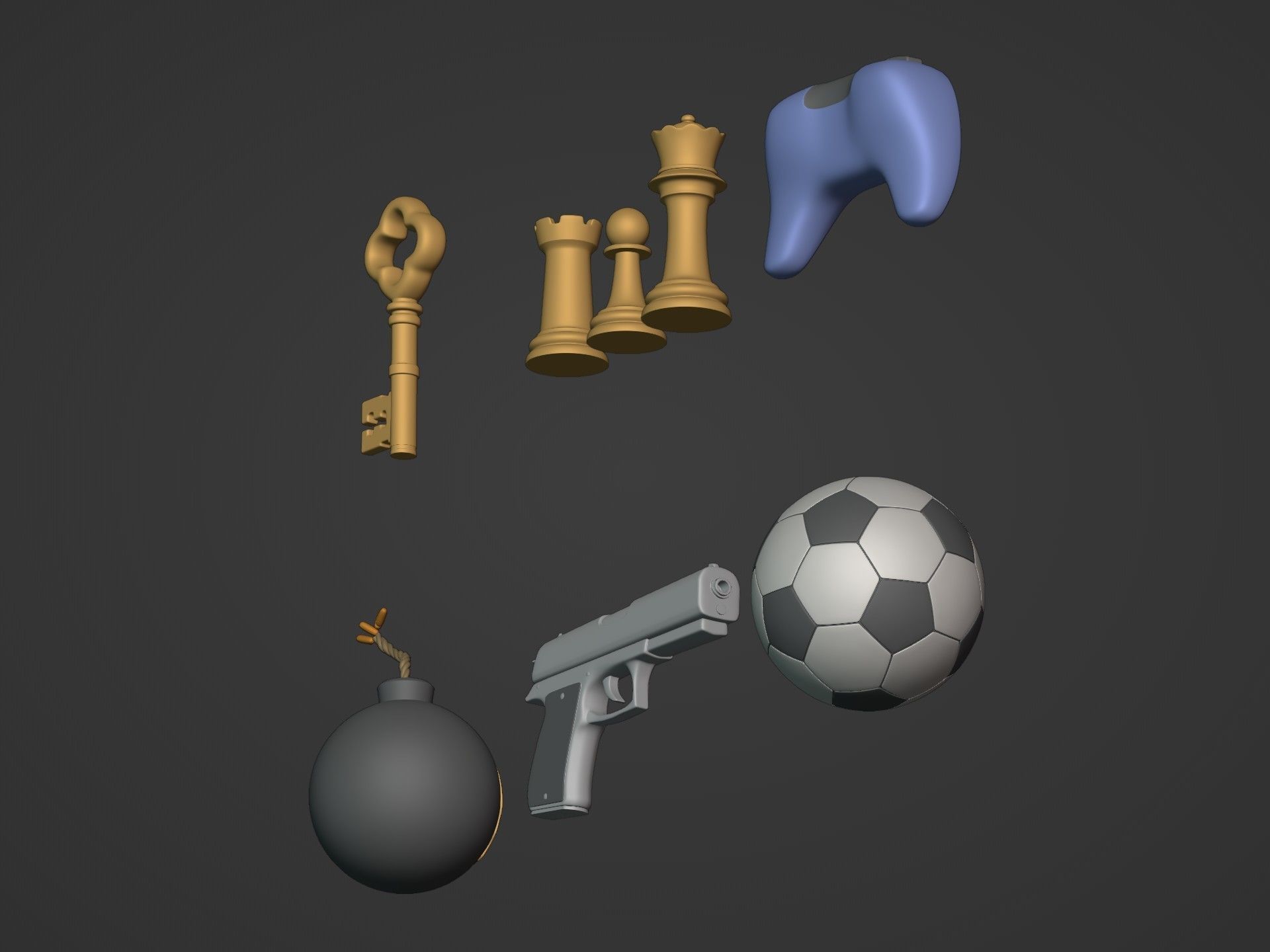 3D model Cartoon Icons Pack - Controller - Bomb - Gun - Soccer Ball ...