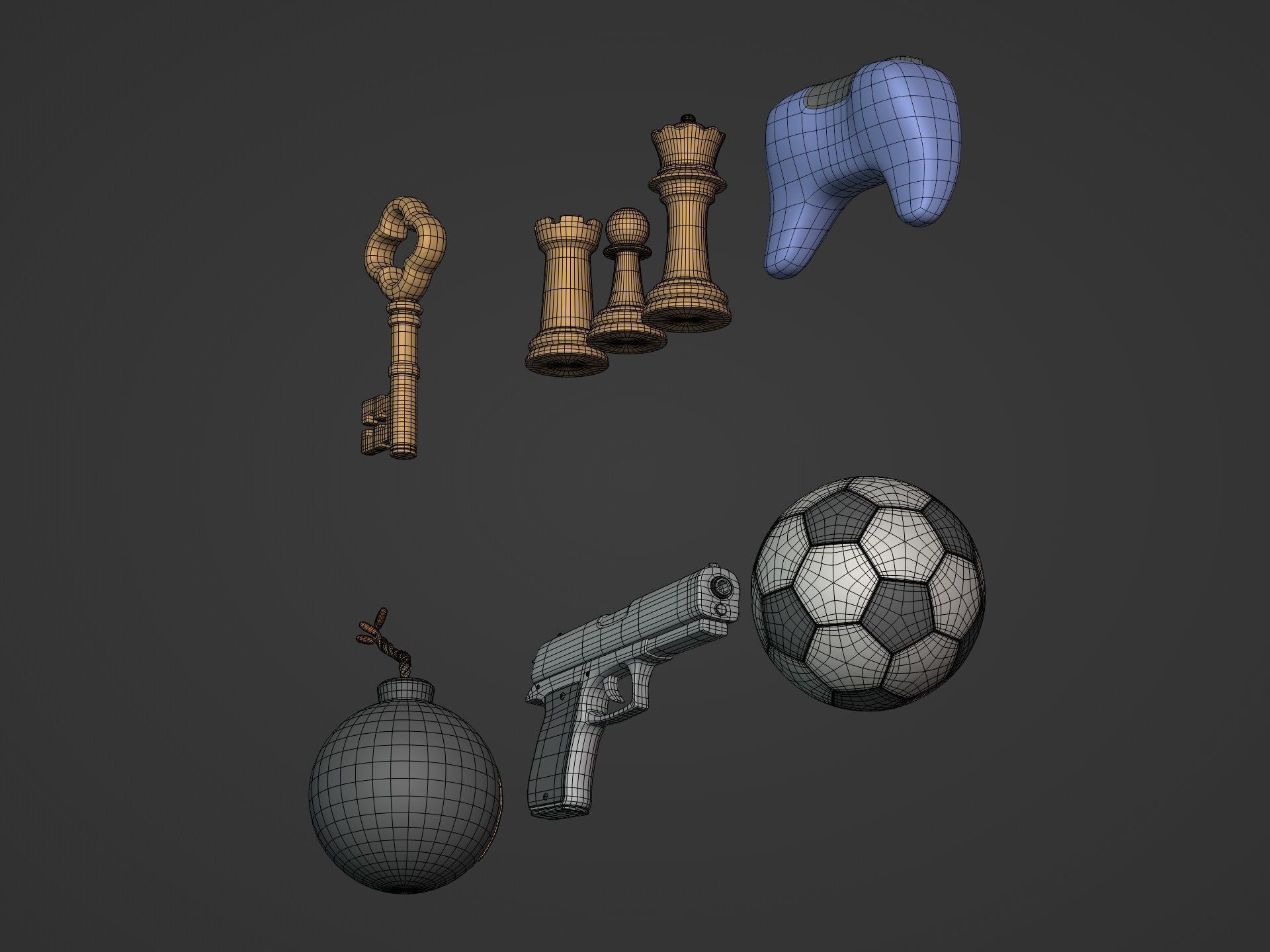 3D model Cartoon Icons Pack - Controller - Bomb - Gun - Soccer Ball ...