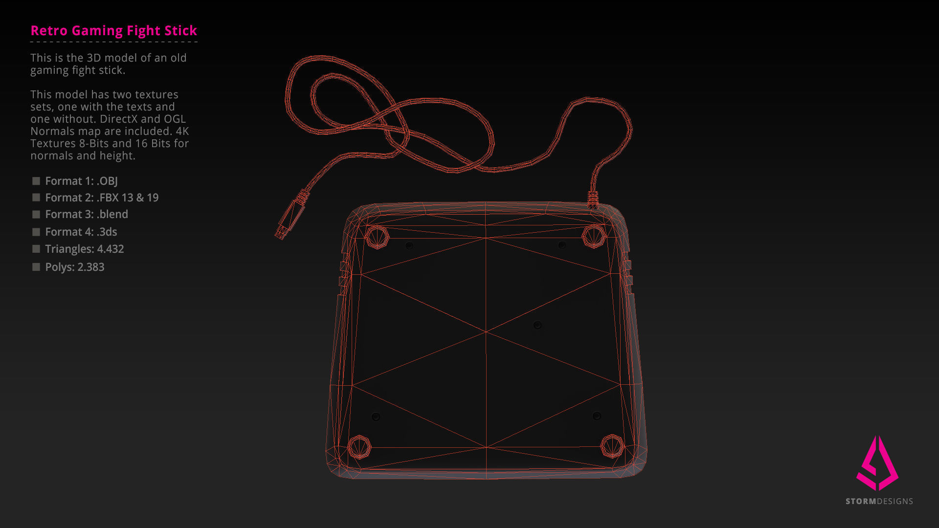 Retro Gaming Arcade Fight Stick PBR Low Poly Low-poly 3D model_10