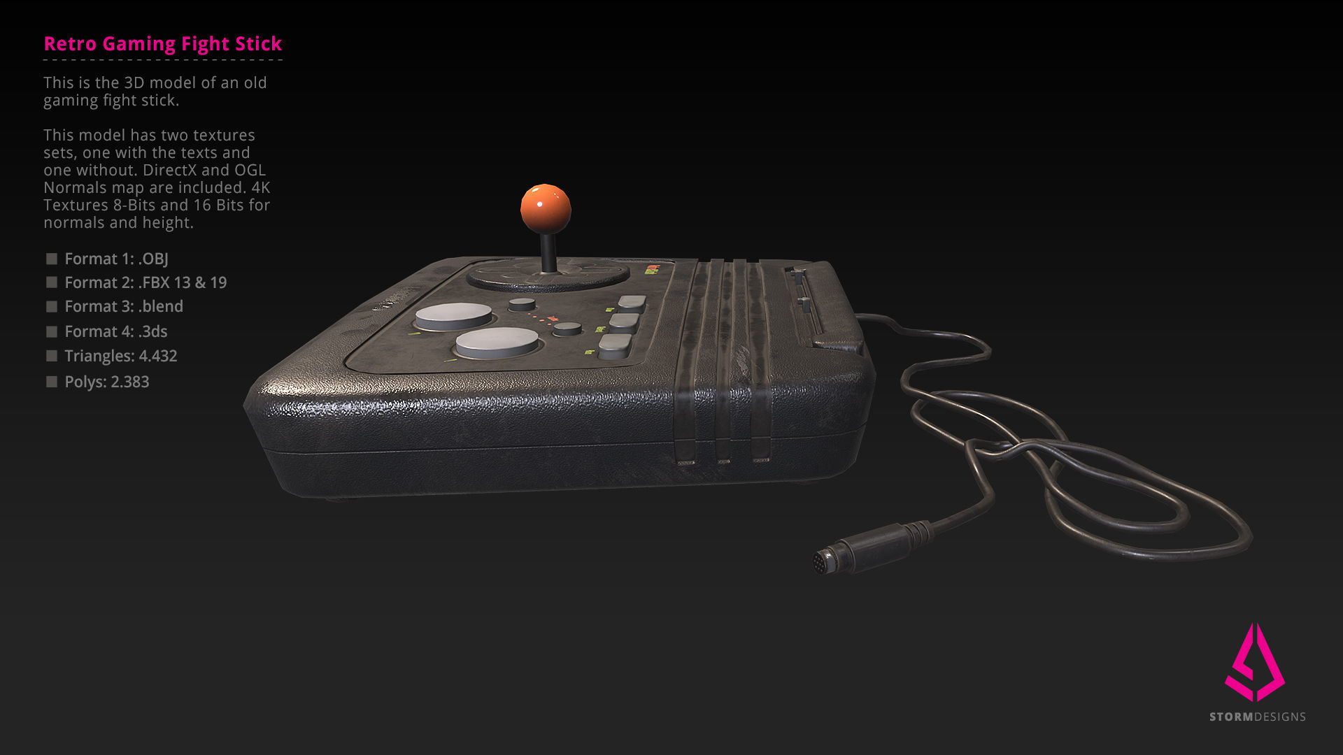 Retro Gaming Arcade Fight Stick PBR Low Poly Low-poly 3D model_5