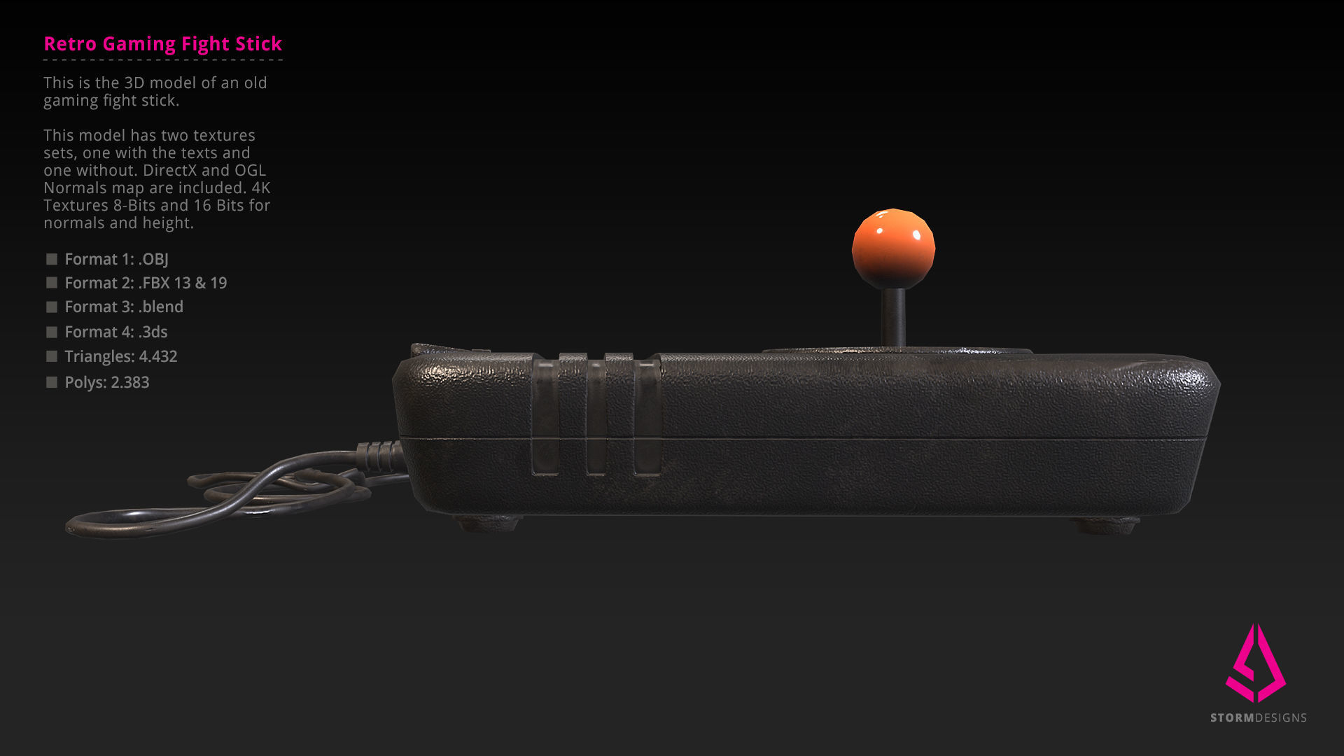 Retro Gaming Arcade Fight Stick PBR Low Poly Low-poly 3D model_3