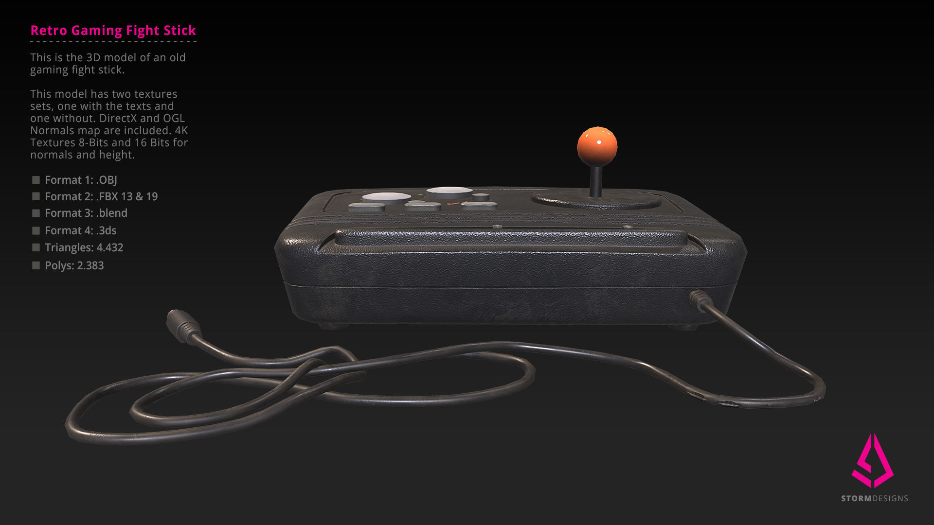 Retro Gaming Arcade Fight Stick PBR Low Poly Low-poly 3D model_4