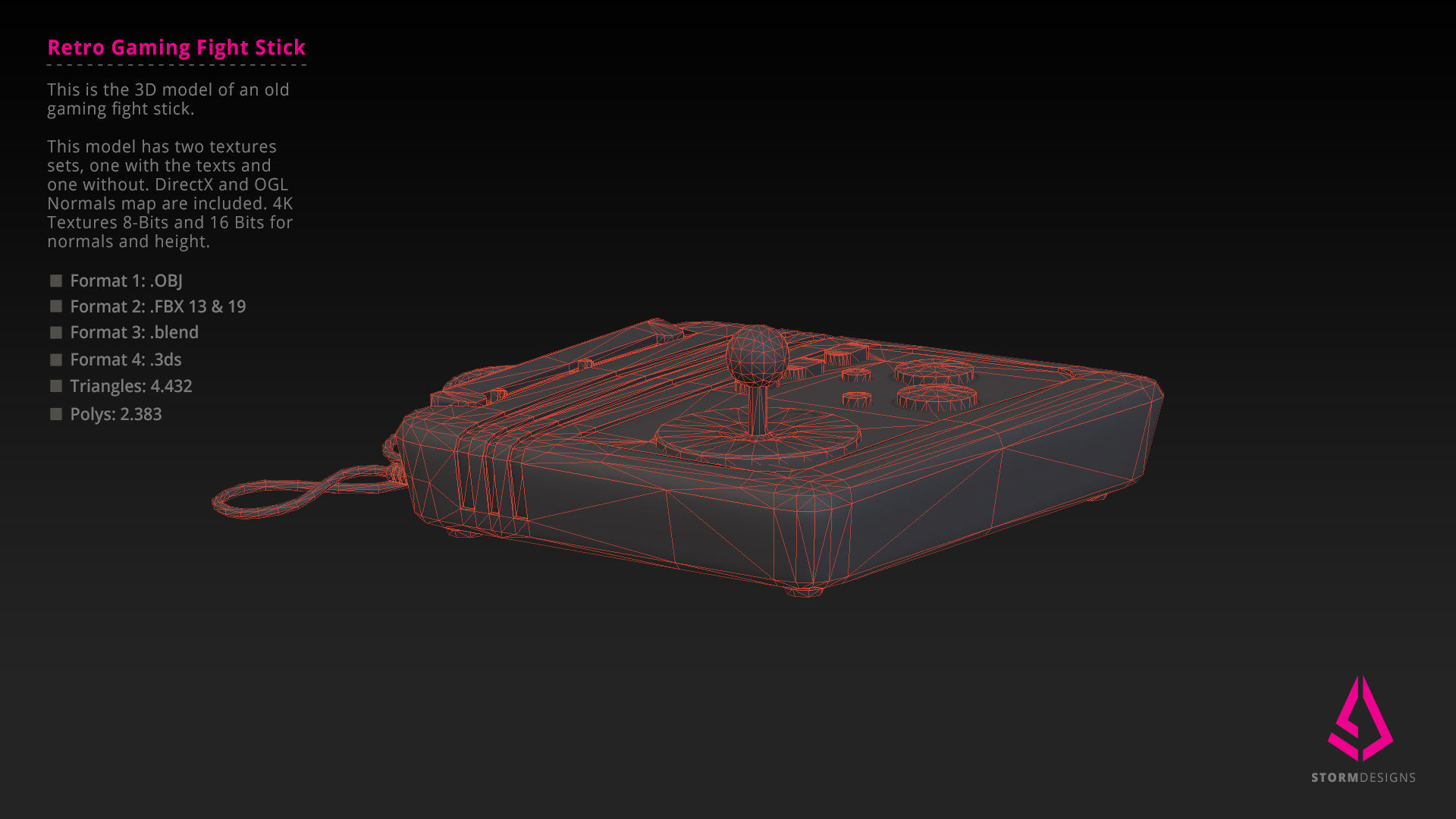 Retro Gaming Arcade Fight Stick PBR Low Poly Low-poly 3D model_8