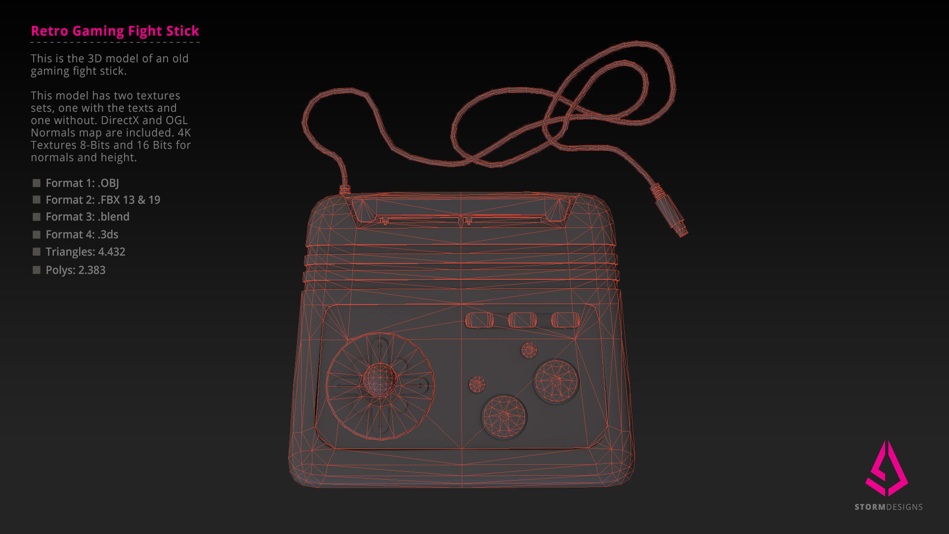 Retro Gaming Arcade Fight Stick PBR Low Poly Low-poly 3D model_7