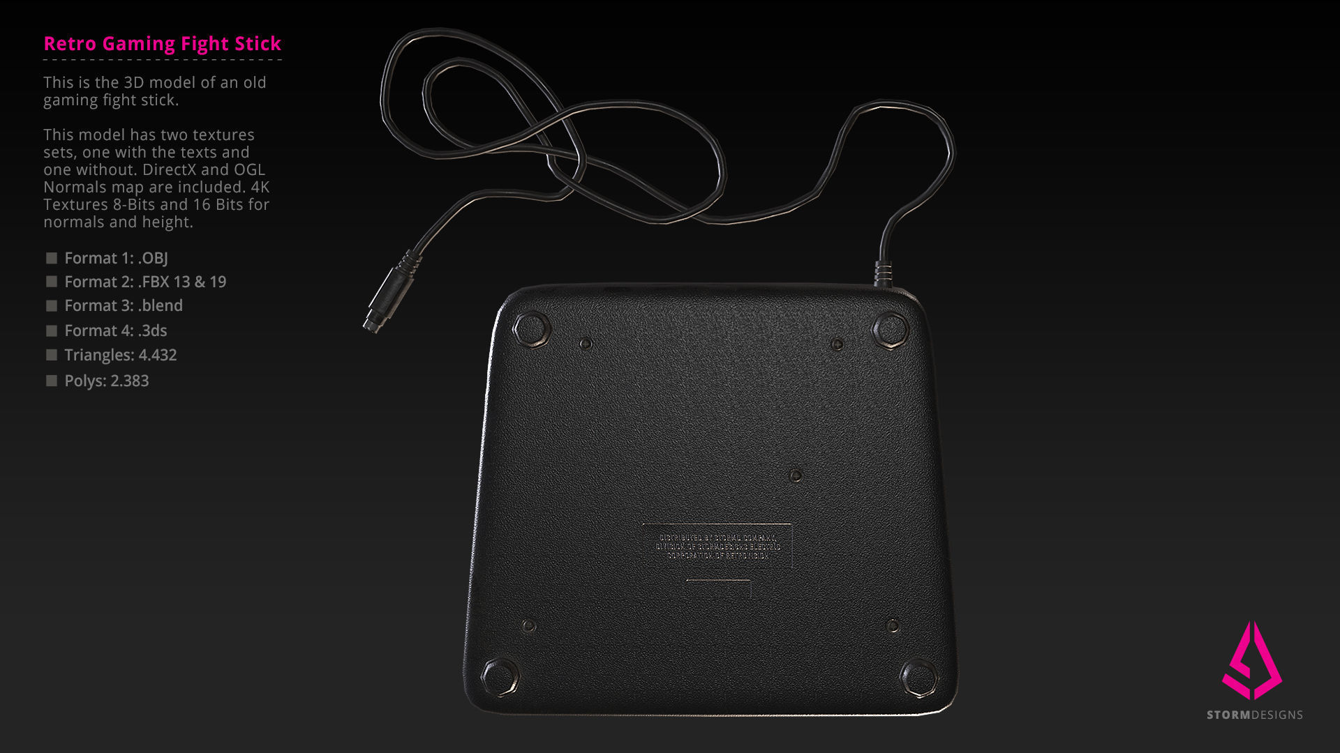 Retro Gaming Arcade Fight Stick PBR Low Poly Low-poly 3D model_6