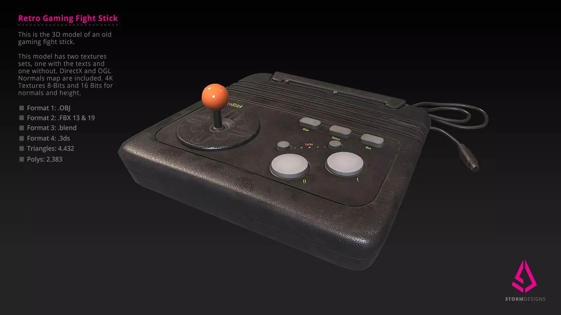 Retro Gaming Arcade Fight Stick PBR Low Poly Low-poly 3D model_0