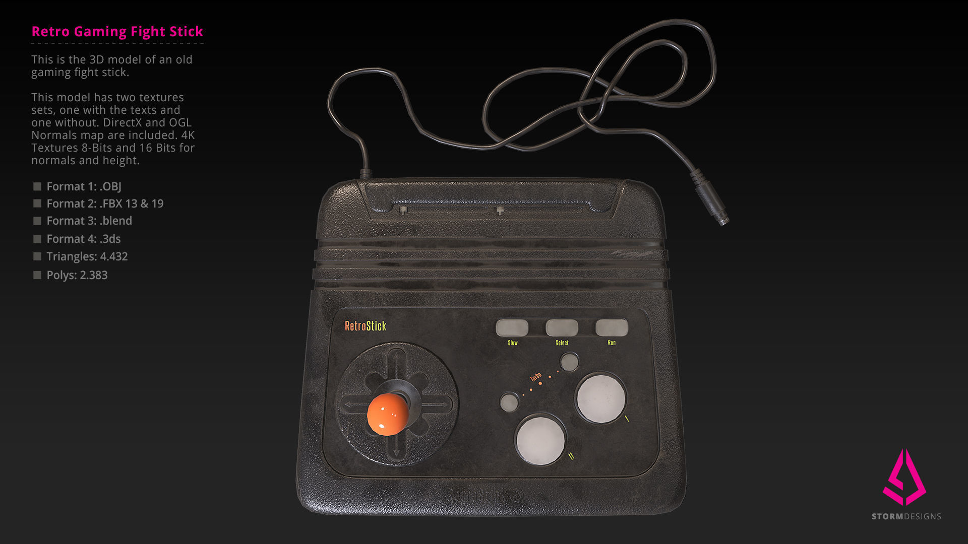 Retro Gaming Arcade Fight Stick PBR Low Poly Low-poly 3D model_2