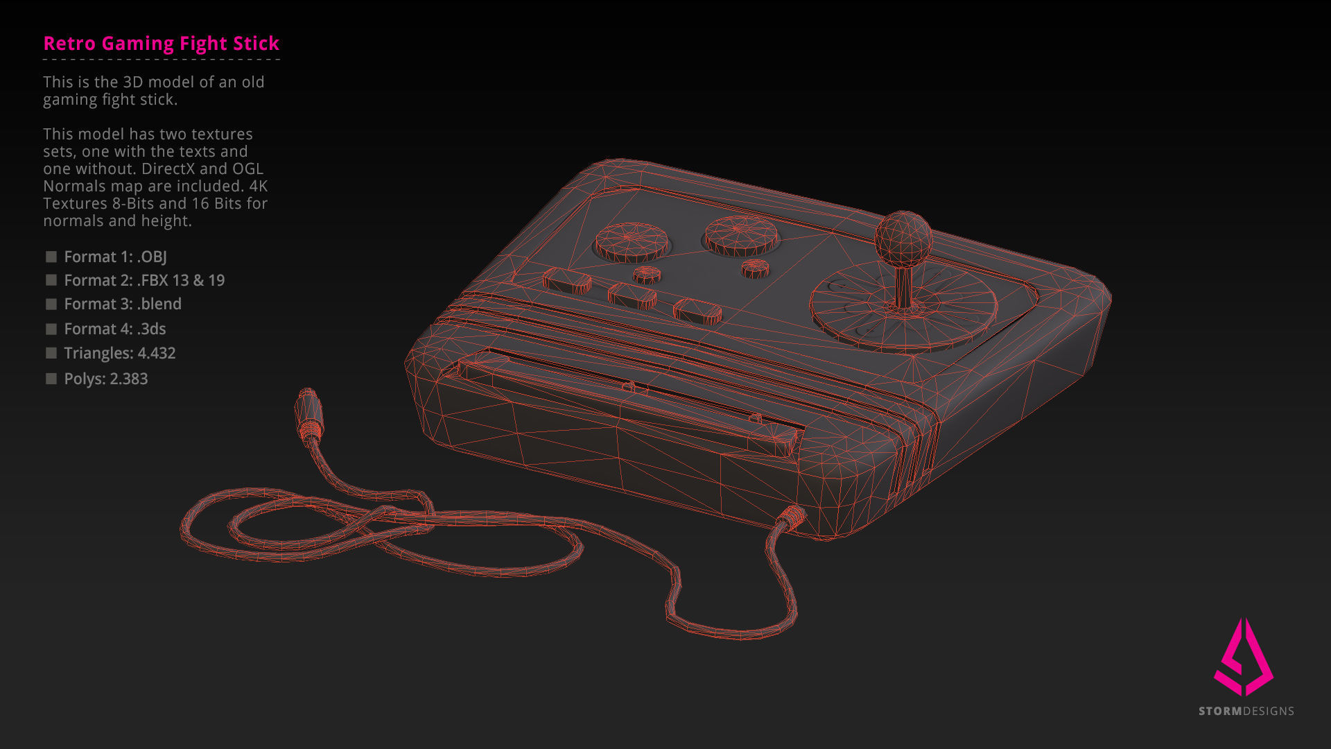 Retro Gaming Arcade Fight Stick PBR Low Poly Low-poly 3D model_9