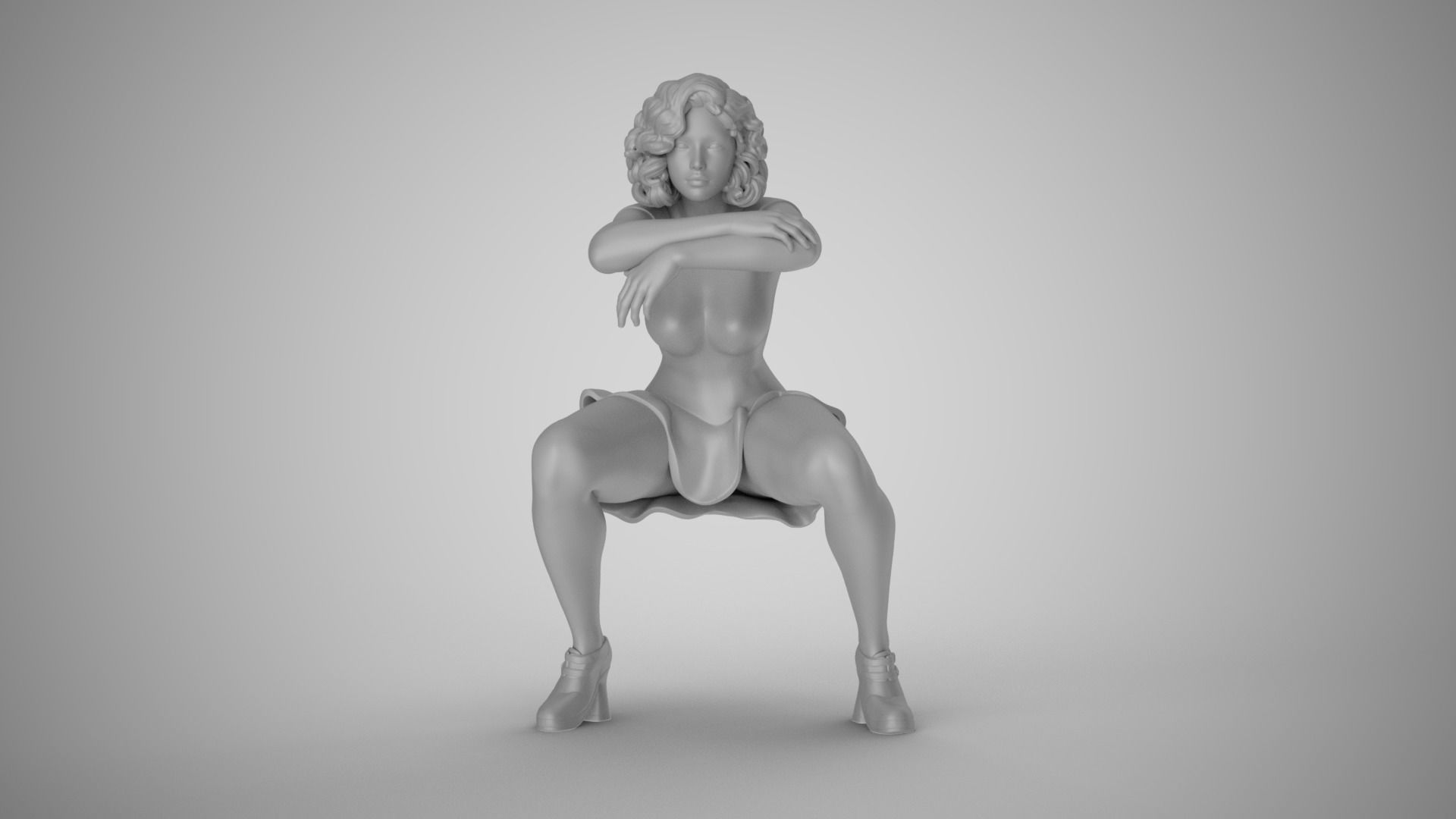 Woman Sitting with Arms Folded 3D print model_1