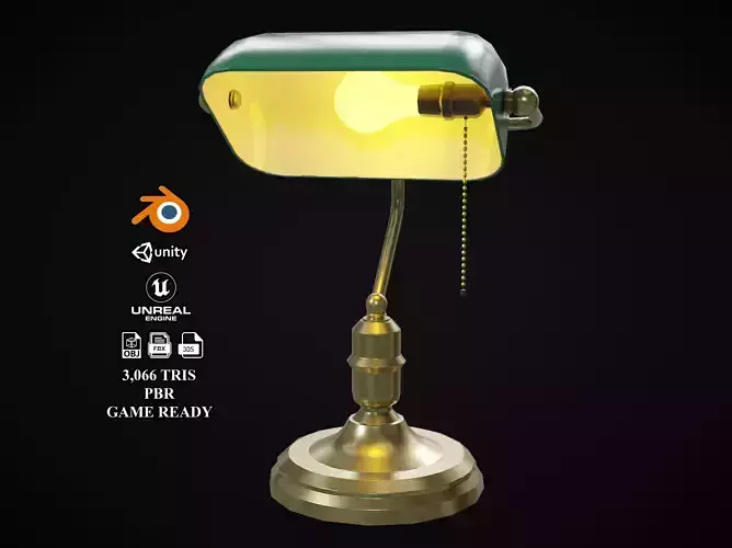 Classic Green Table Banker Lamp Low-poly 3D model