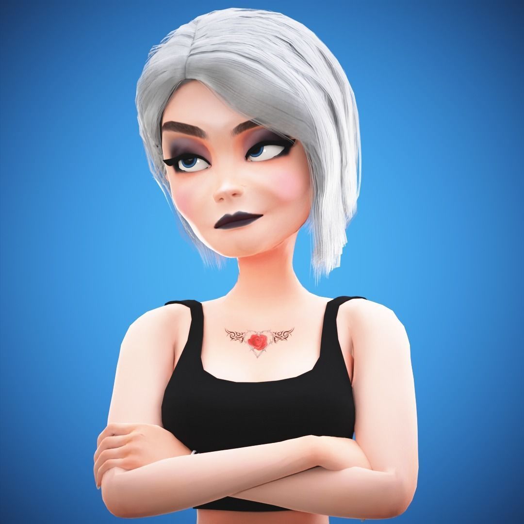 Game Cartoon Girl Tina Character rigged Low-poly 3D model_17