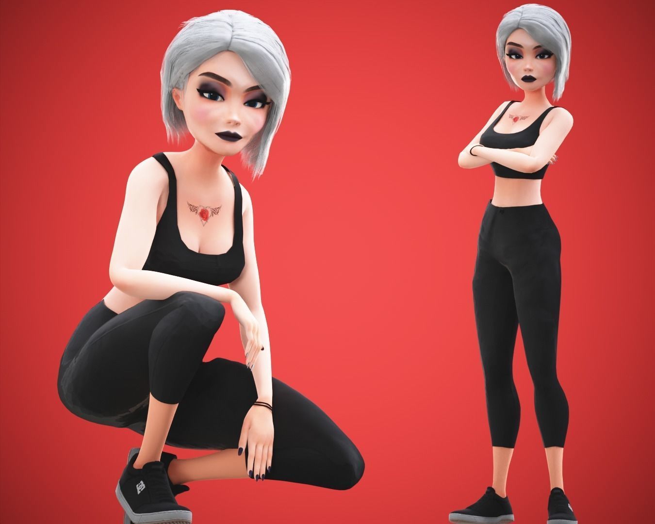 Game Cartoon Girl Tina Character rigged Low-poly 3D model_3