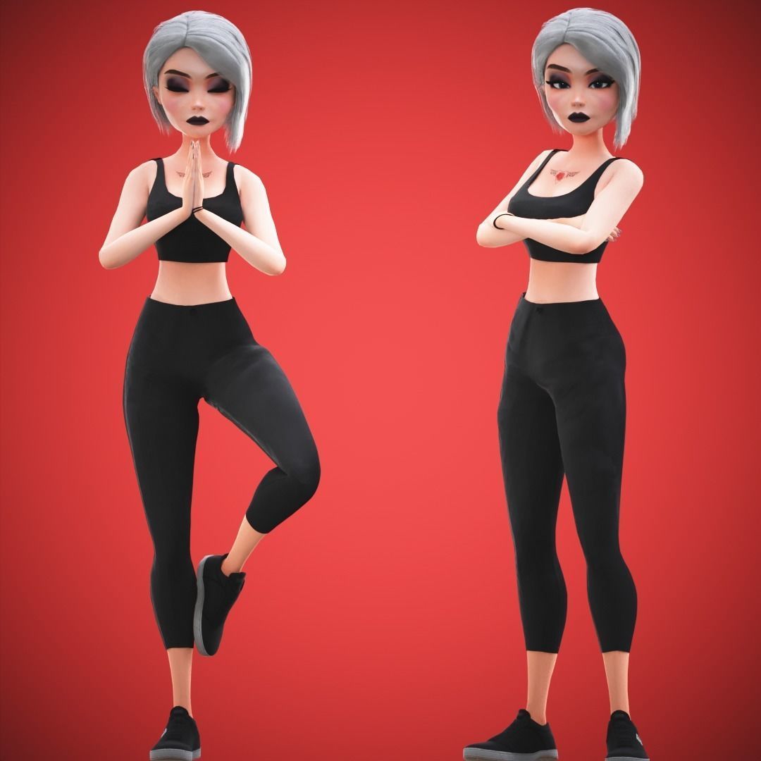 Game Cartoon Girl Tina Character rigged Low-poly 3D model_2