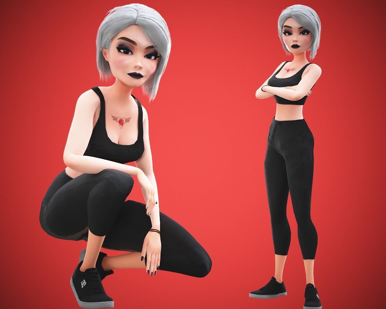 Game Cartoon Girl Tina Character rigged Low-poly 3D model_10