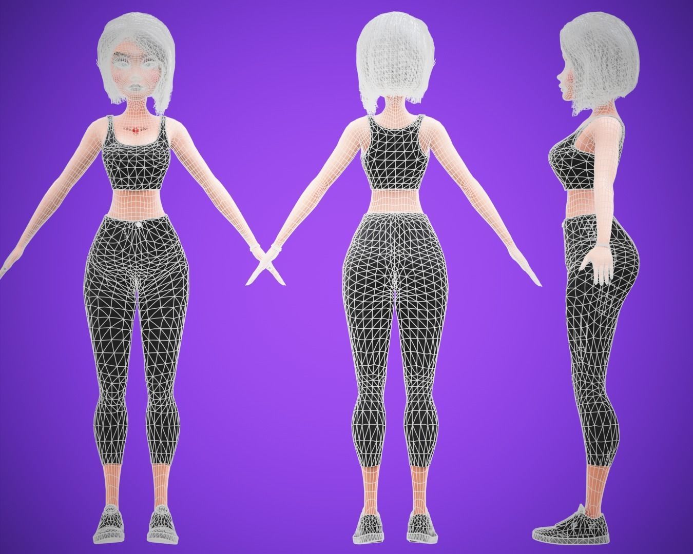 Game Cartoon Girl Tina Character rigged Low-poly 3D model_8