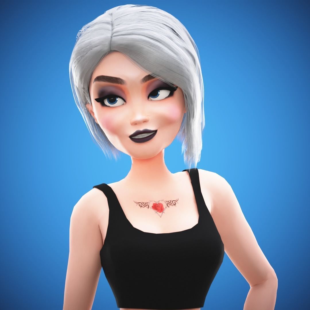 Game Cartoon Girl Tina Character rigged Low-poly 3D model_18