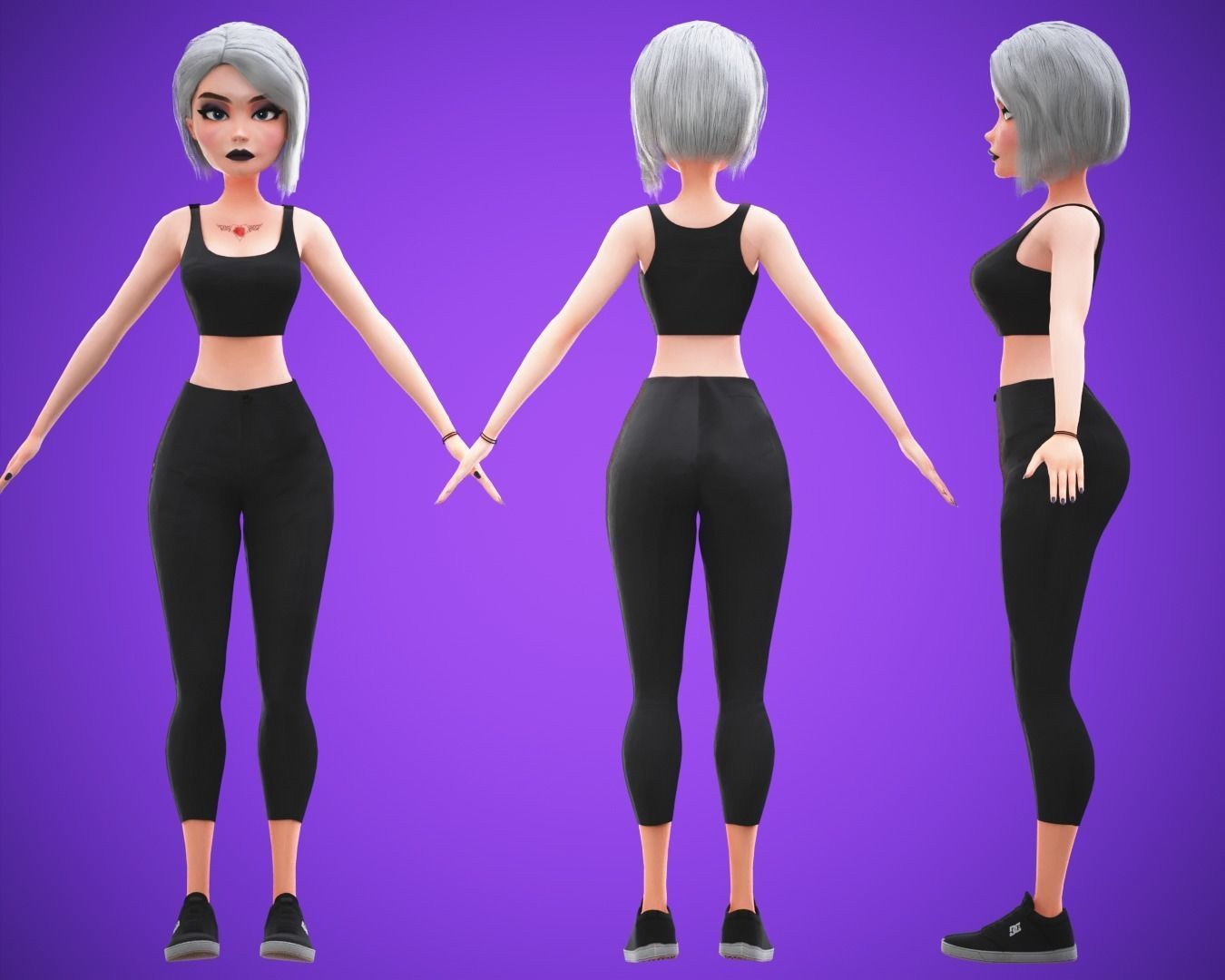 Game Cartoon Girl Tina Character rigged Low-poly 3D model_7