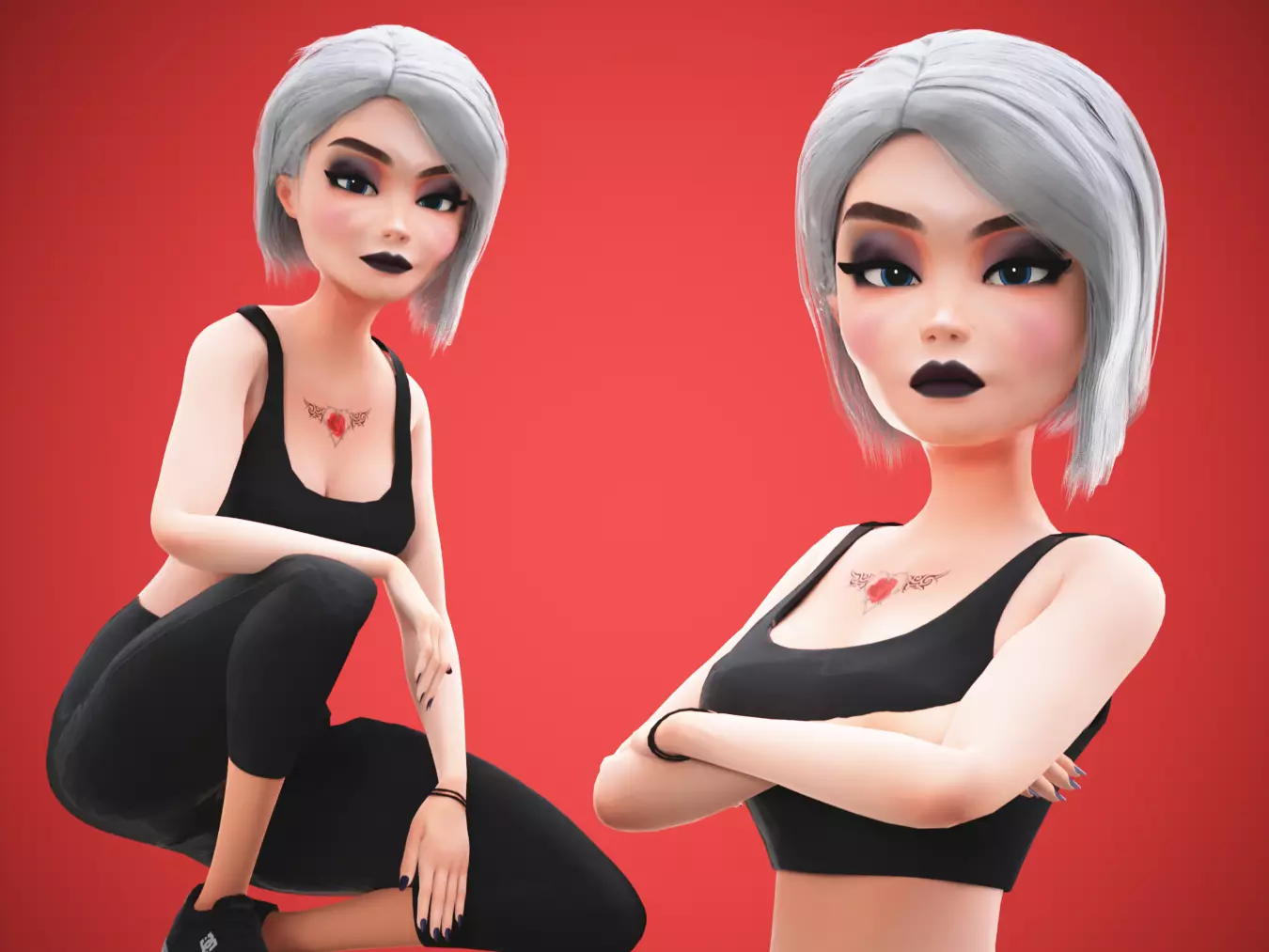 Game Cartoon Girl Tina Character rigged Low-poly 3D model_0