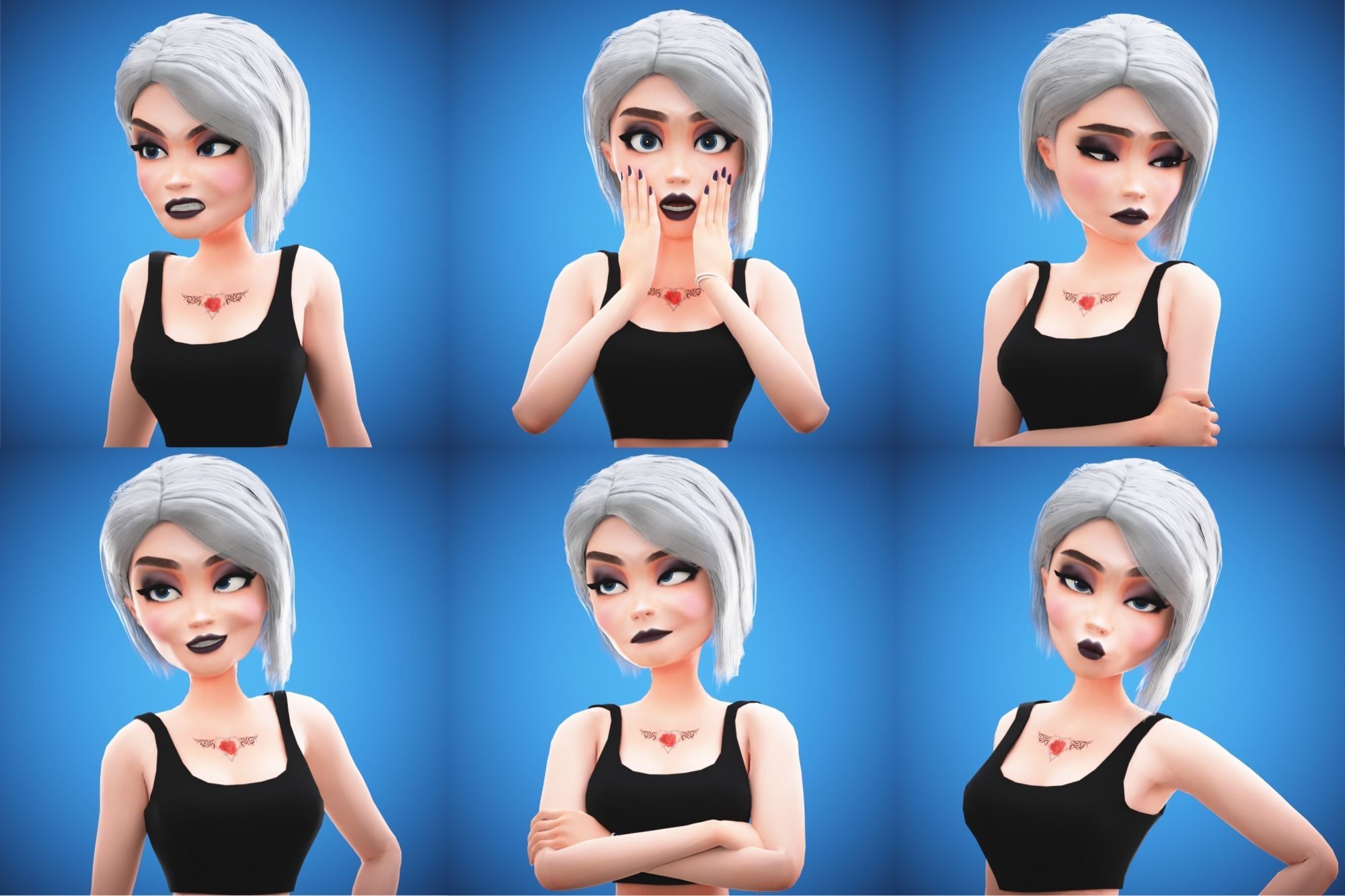 Game Cartoon Girl Tina Character rigged Low-poly 3D model_1