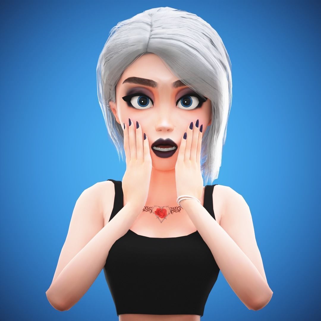 Game Cartoon Girl Tina Character rigged Low-poly 3D model_15