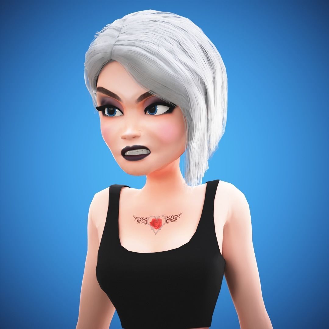 Game Cartoon Girl Tina Character rigged Low-poly 3D model_14