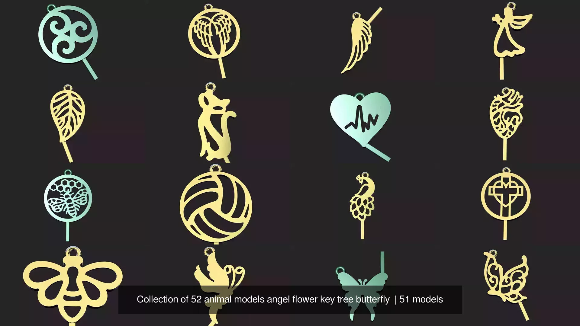 Collection of 52 animal models angel flower key tree butterfly 3D Model Pack