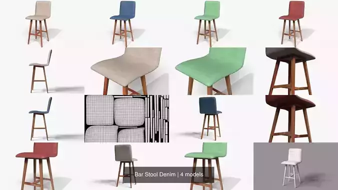 Bar Stool Denim 3D Model Collection