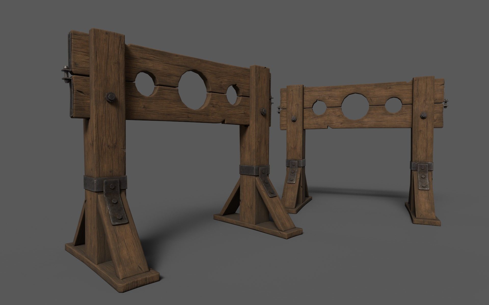 Wooden Stocks Low-poly 3D model_1