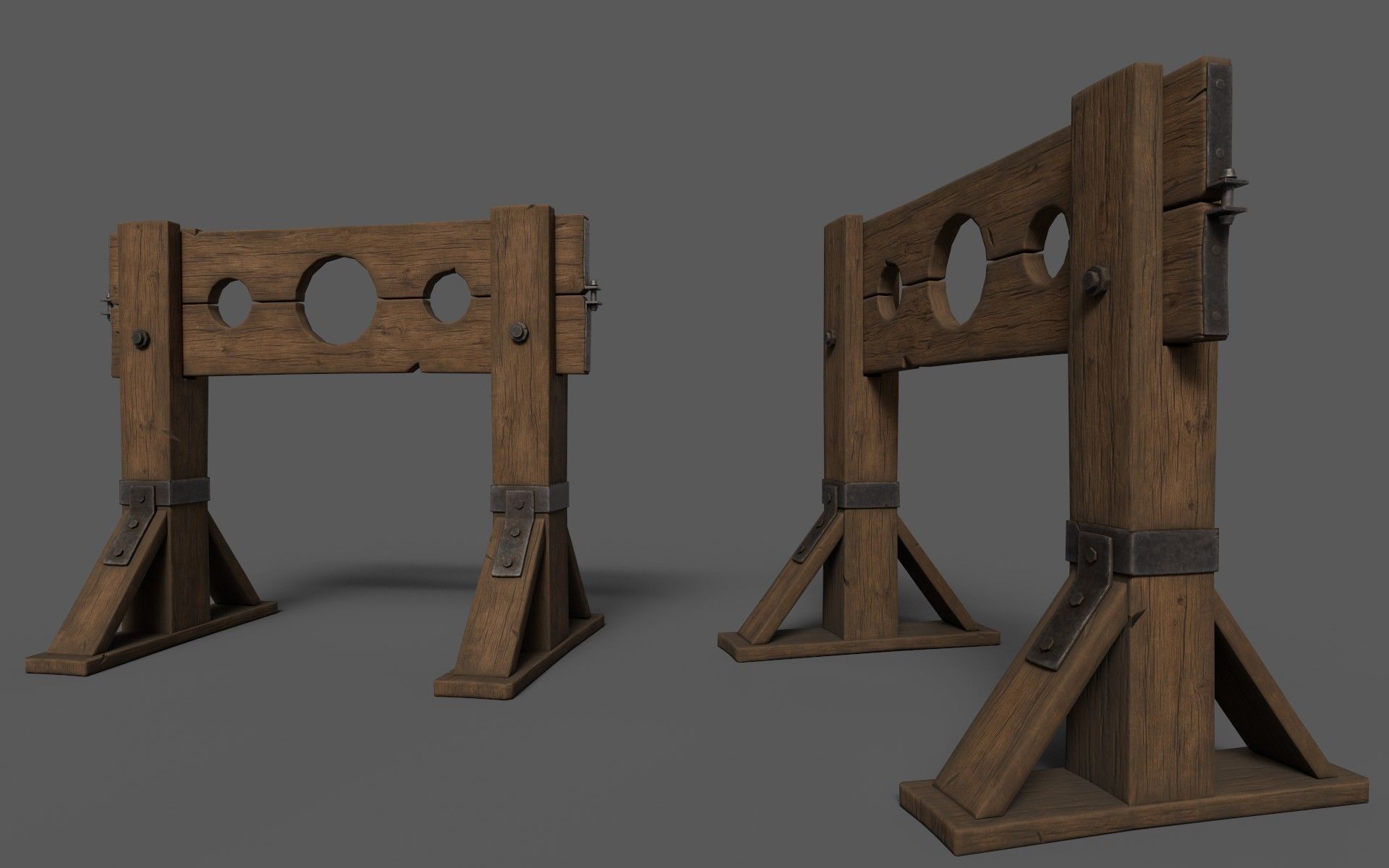 Wooden Stocks Low-poly 3D model_3