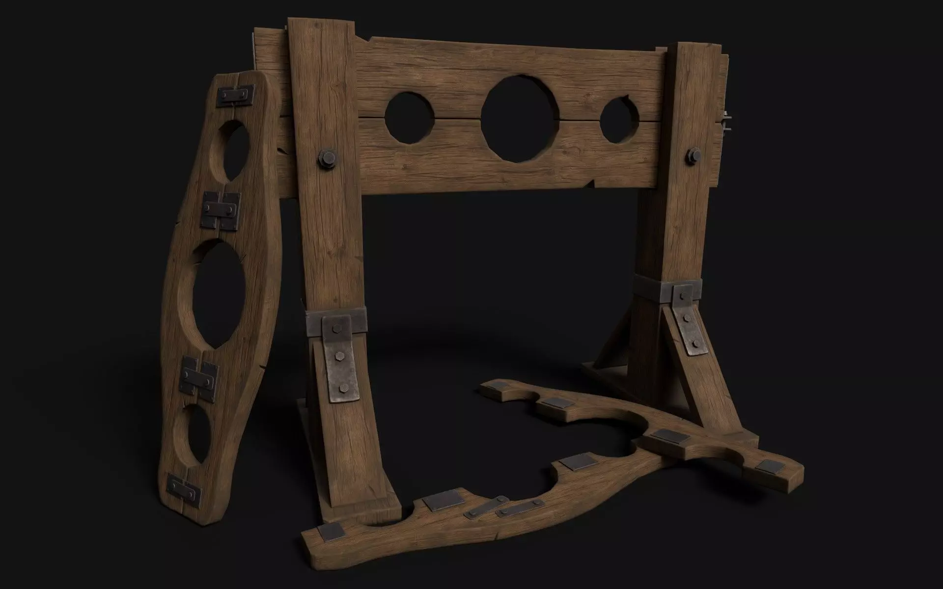 Wooden Stocks Low-poly 3D model_0