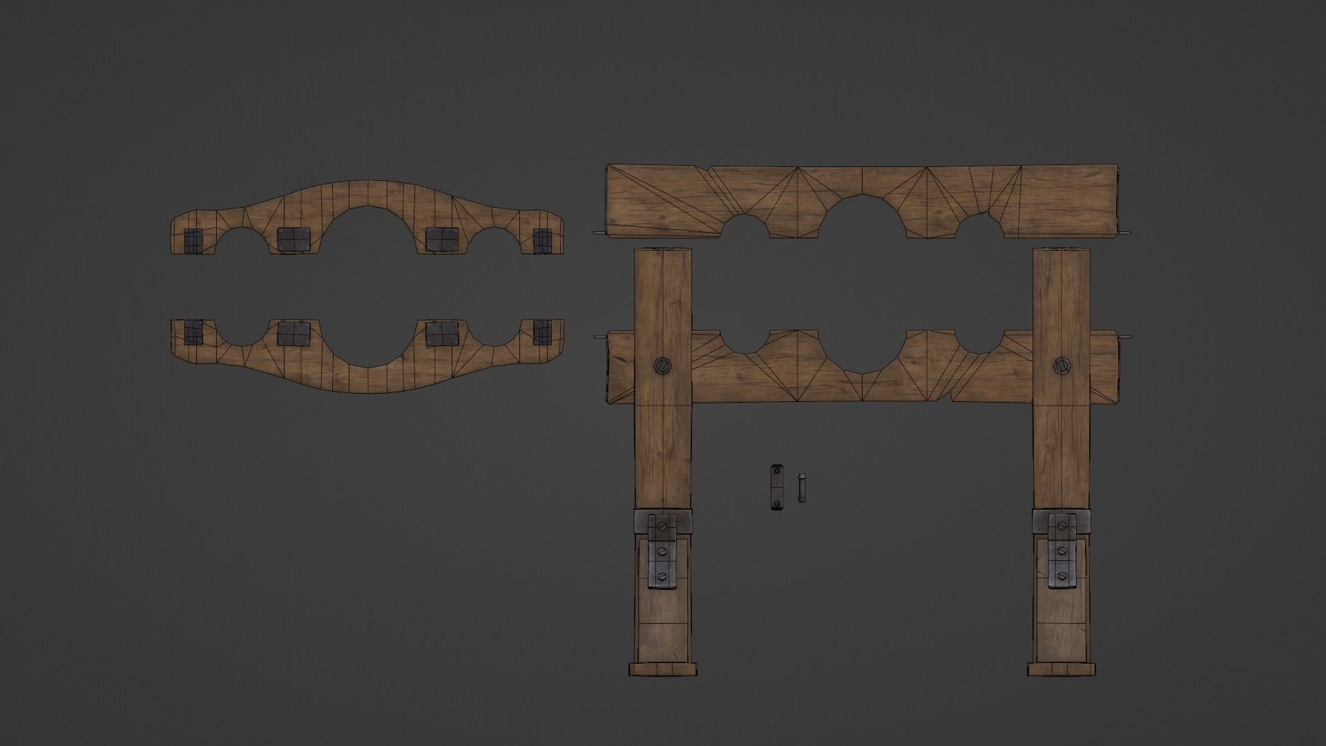 Wooden Stocks Low-poly 3D model_10