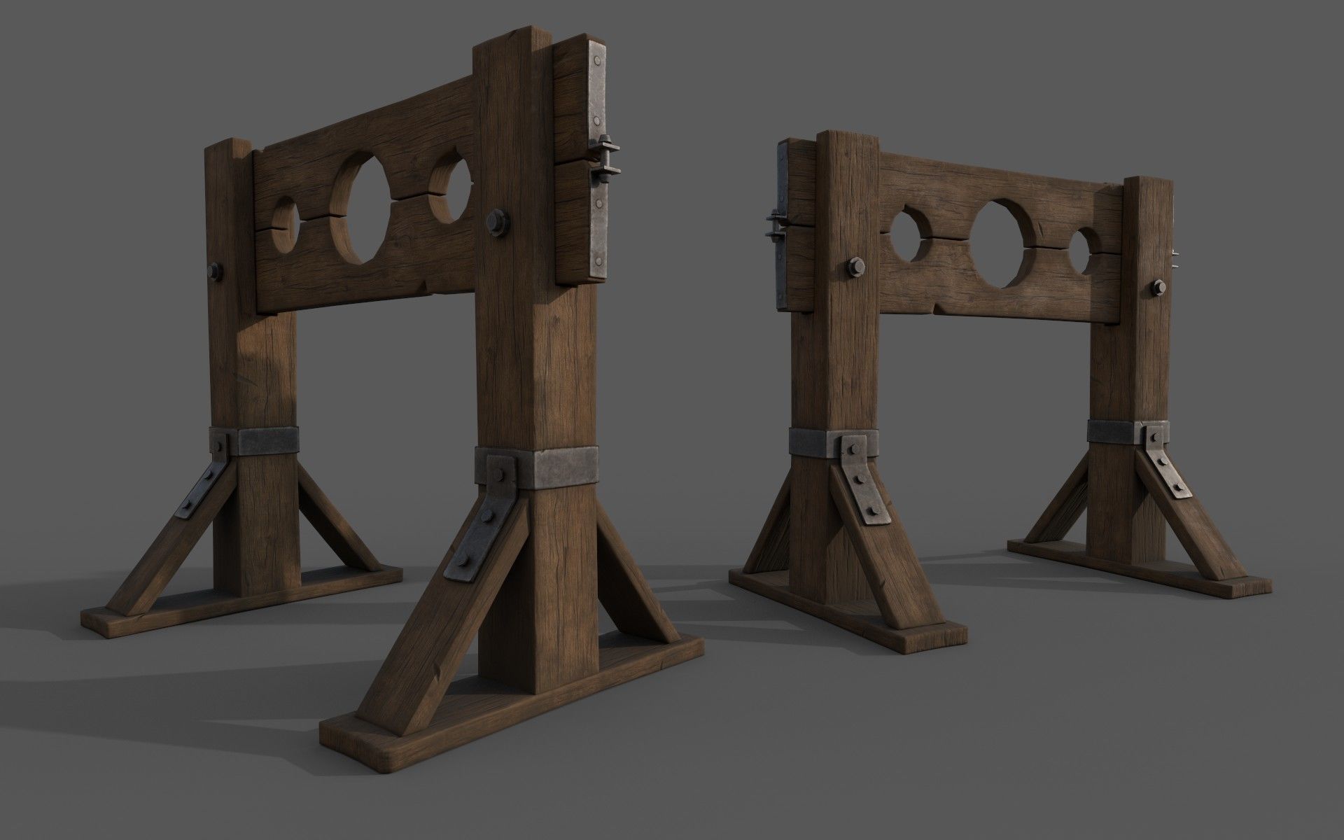 Wooden Stocks Low-poly 3D model_2
