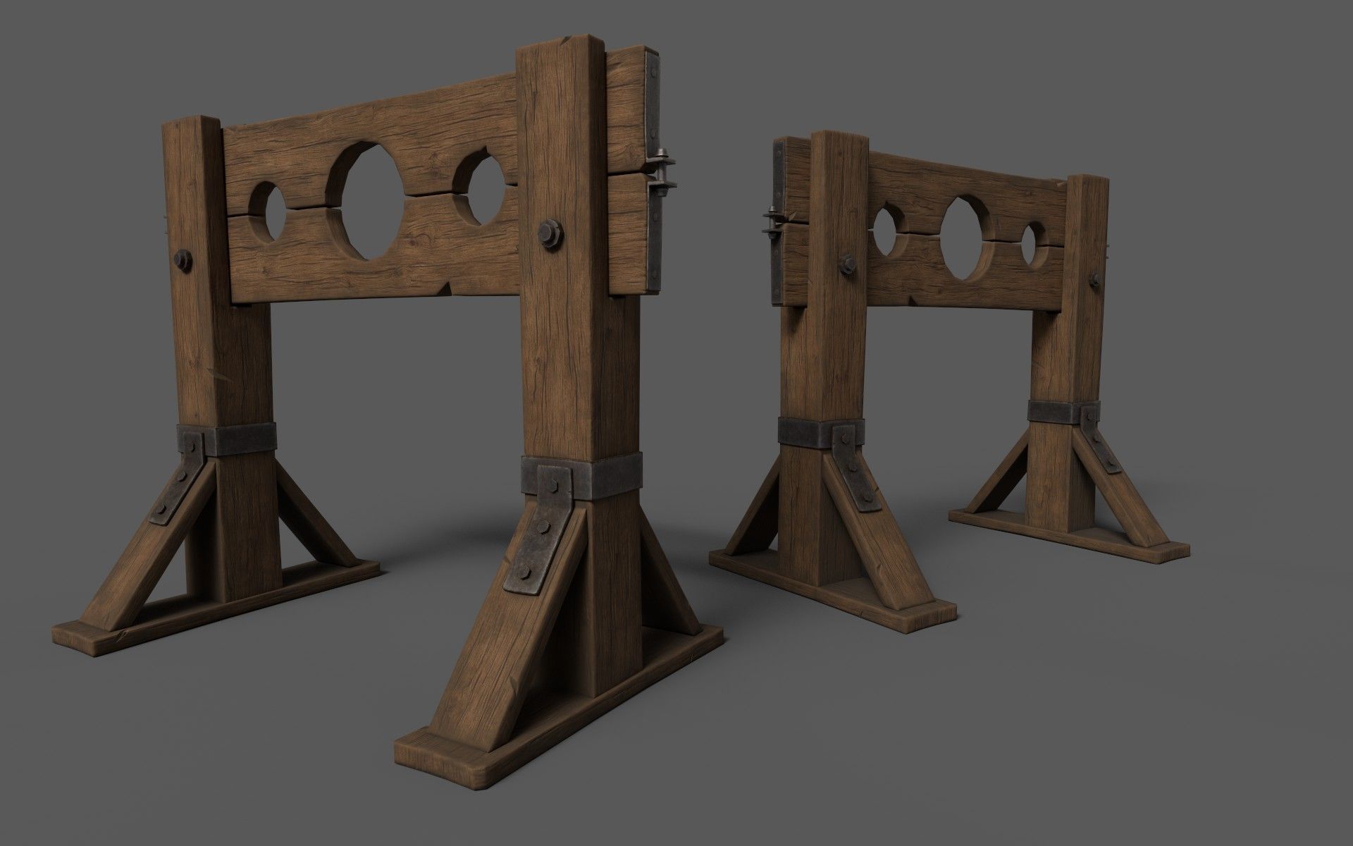 Wooden Stocks Low-poly 3D model_4