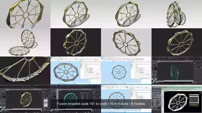 Fusion bracelet code 701 to code 710 in 4 sizes 3D Model Collection