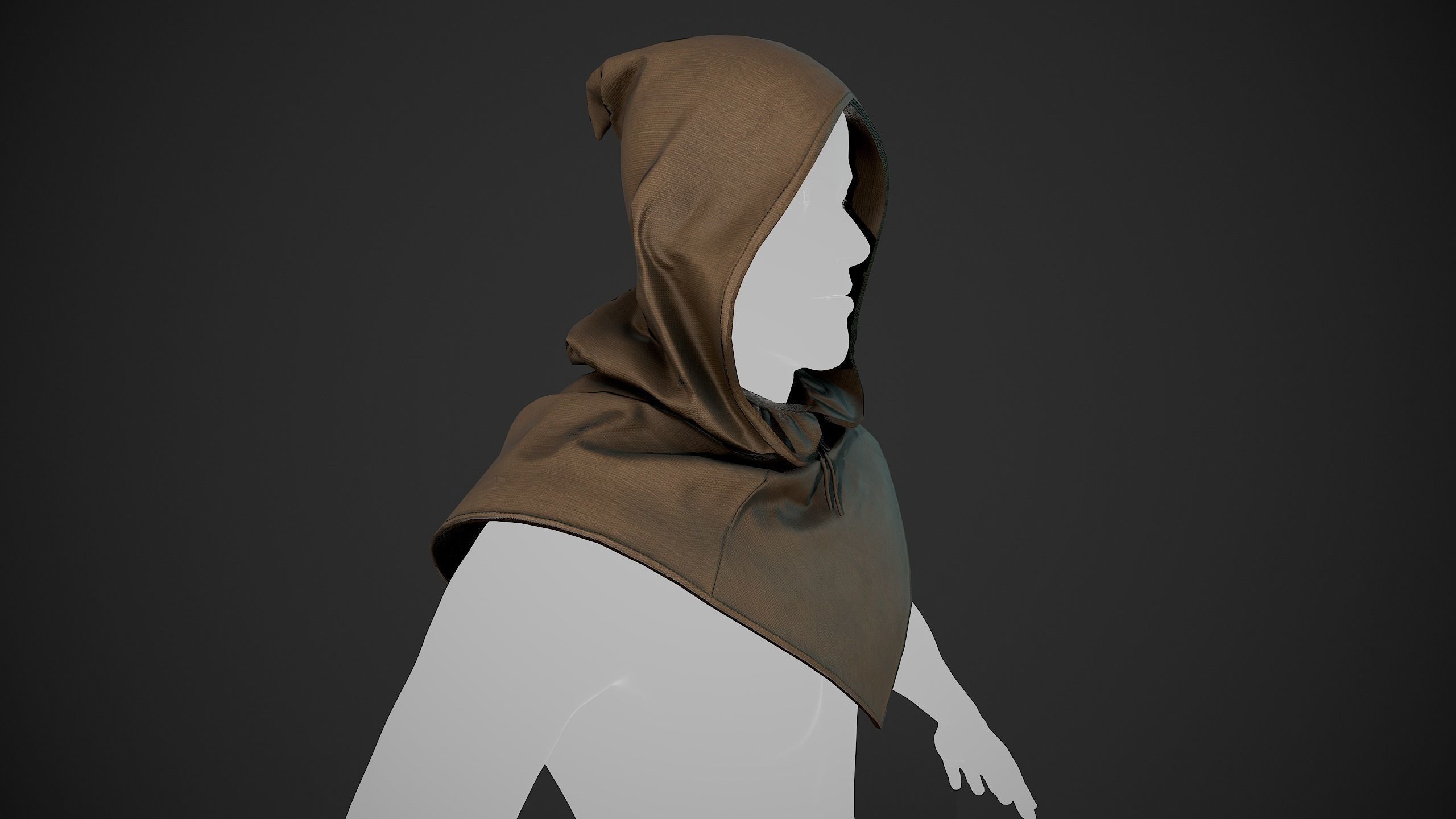 Brown Medieval Hood Low-poly 3D model_6