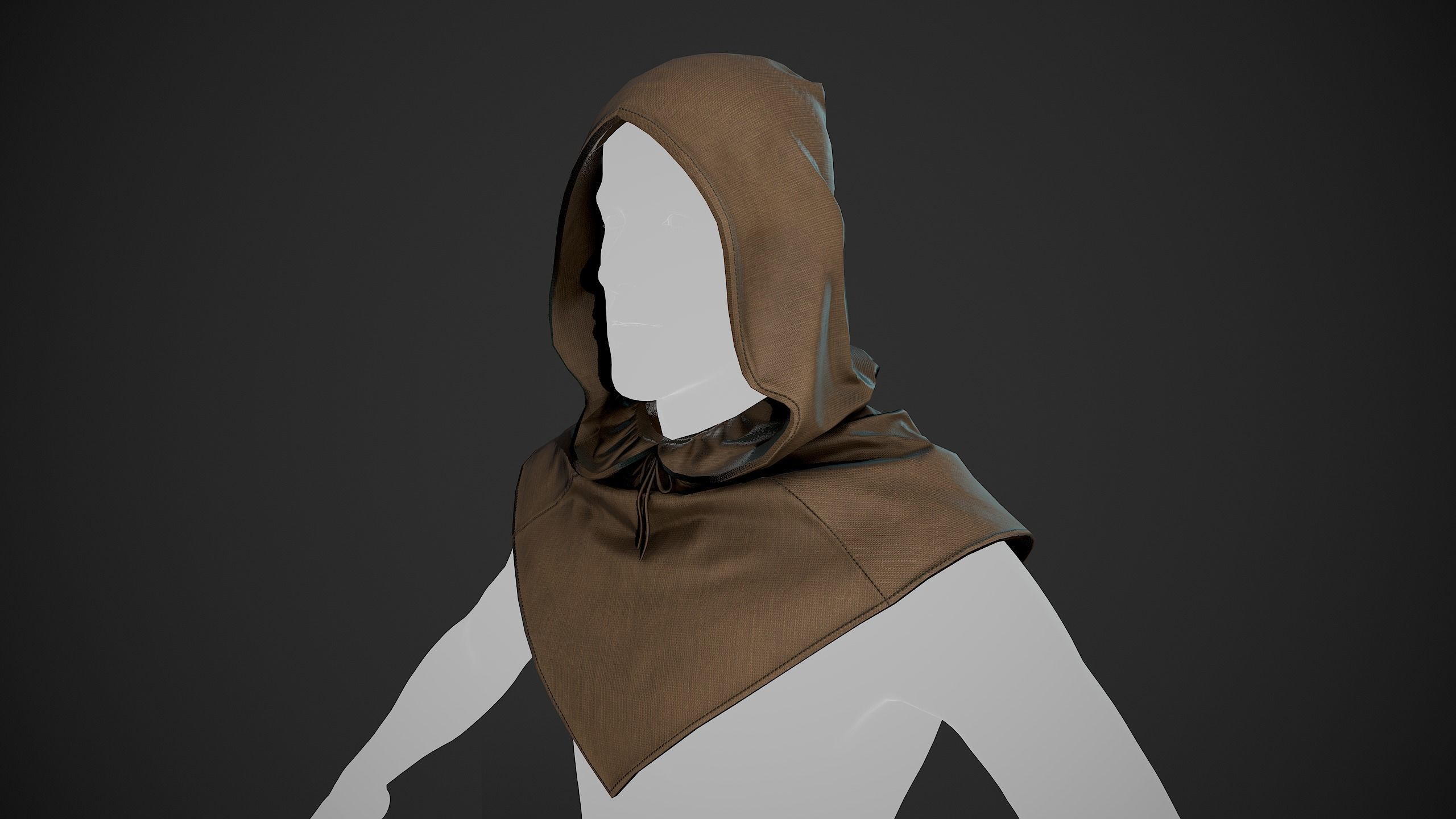 Brown Medieval Hood Low-poly 3D model_9