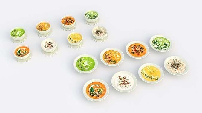 Low poly textured soups 3D model 3