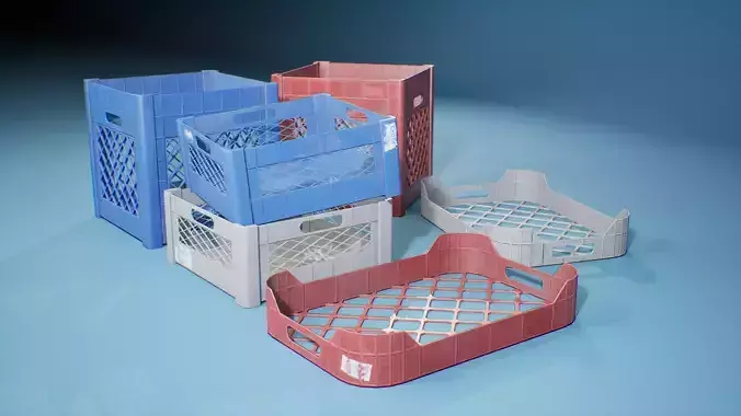 Plastic Crate Pack - 3 Colour PBR Game Ready Crates Unreal Unity